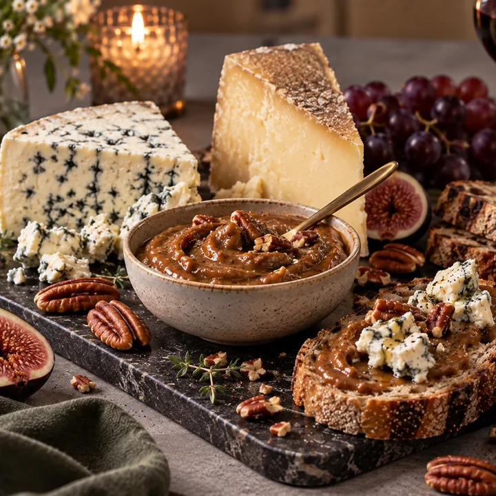 Praliné noix de pécan et Bleus doux (Fourme d’Ambert, Bleu de Gex)