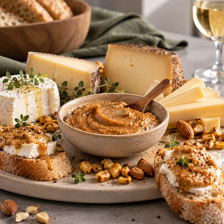 Praliné maïs grillé salé — amande et Chèvre frais, faisselle
